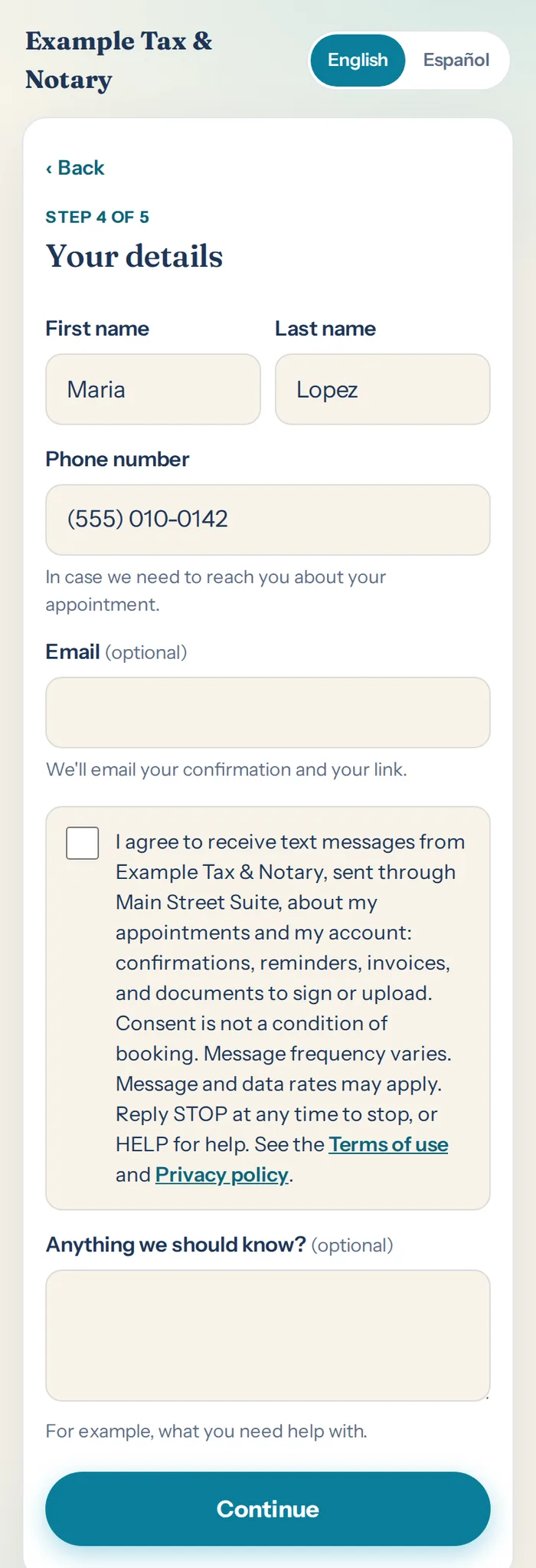The same step on a phone, with the same unticked box and wording.